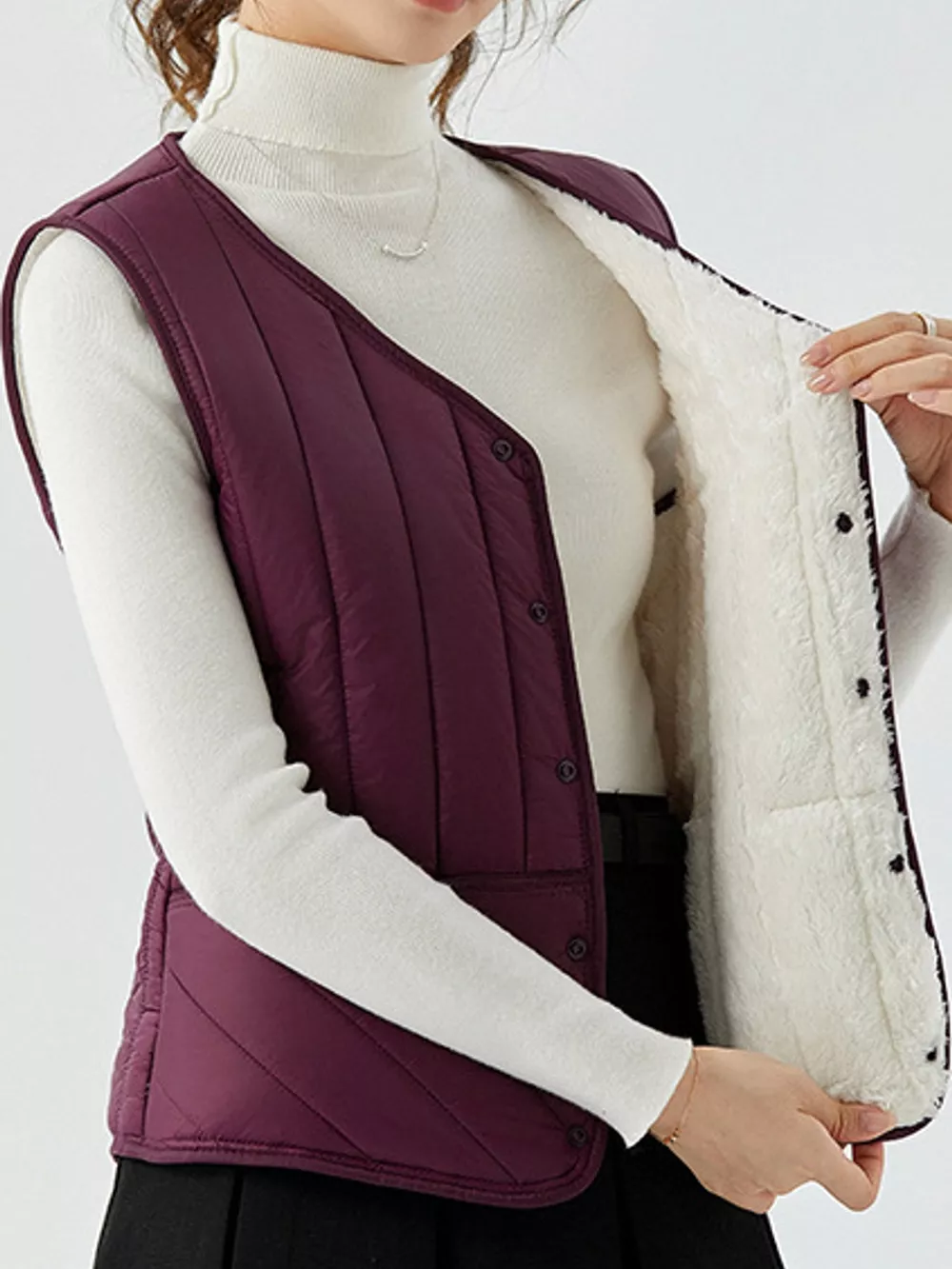 Full Size Quilted Button Up Vest Coat Plus Size, image 18
