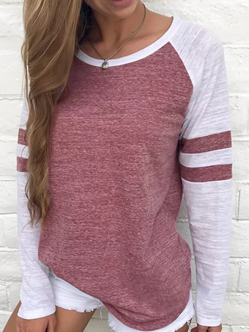 Full Size Color-Block Raglan Sleeve Striped T-Shirt Plus Size
