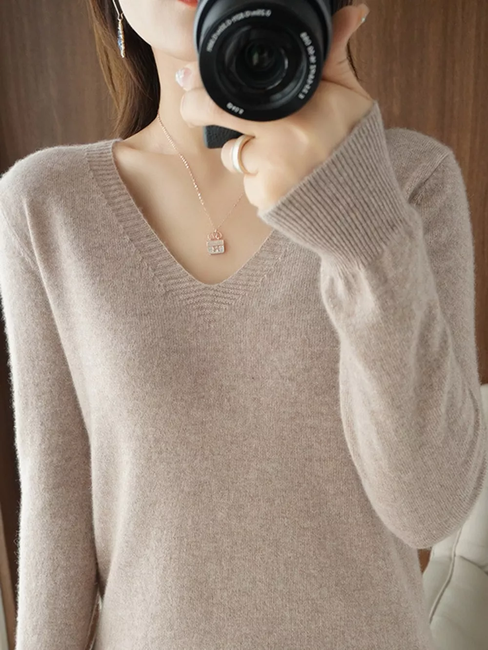 V-Neck Solid Color Sweater, image 33