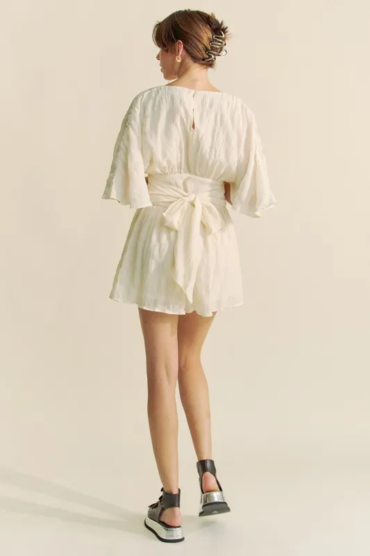 Batwing Sleeve Waist Belt Romper, image 10