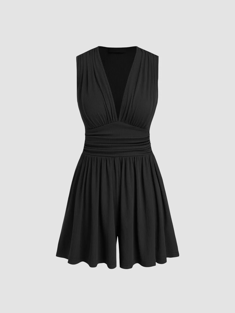 Deep V-Neck Ruched Sleeveless Romper, image 2