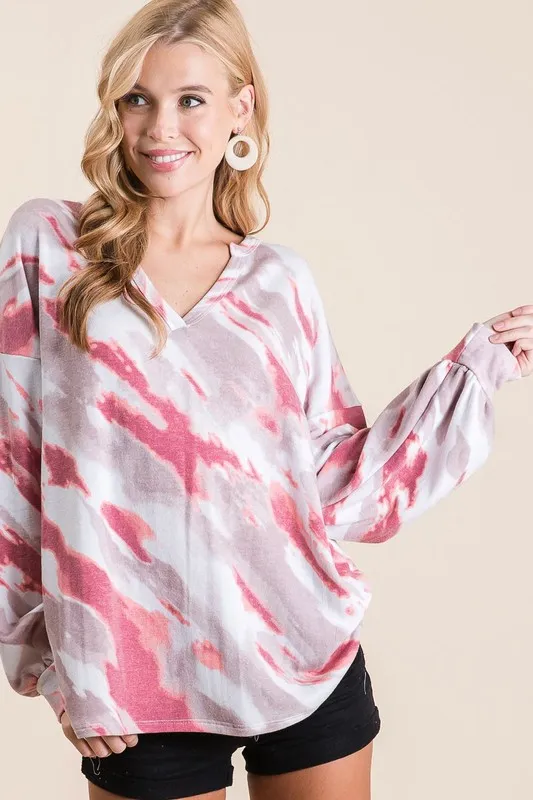 Tie Dye French Terry Top with Balloon Sleeves, image 2