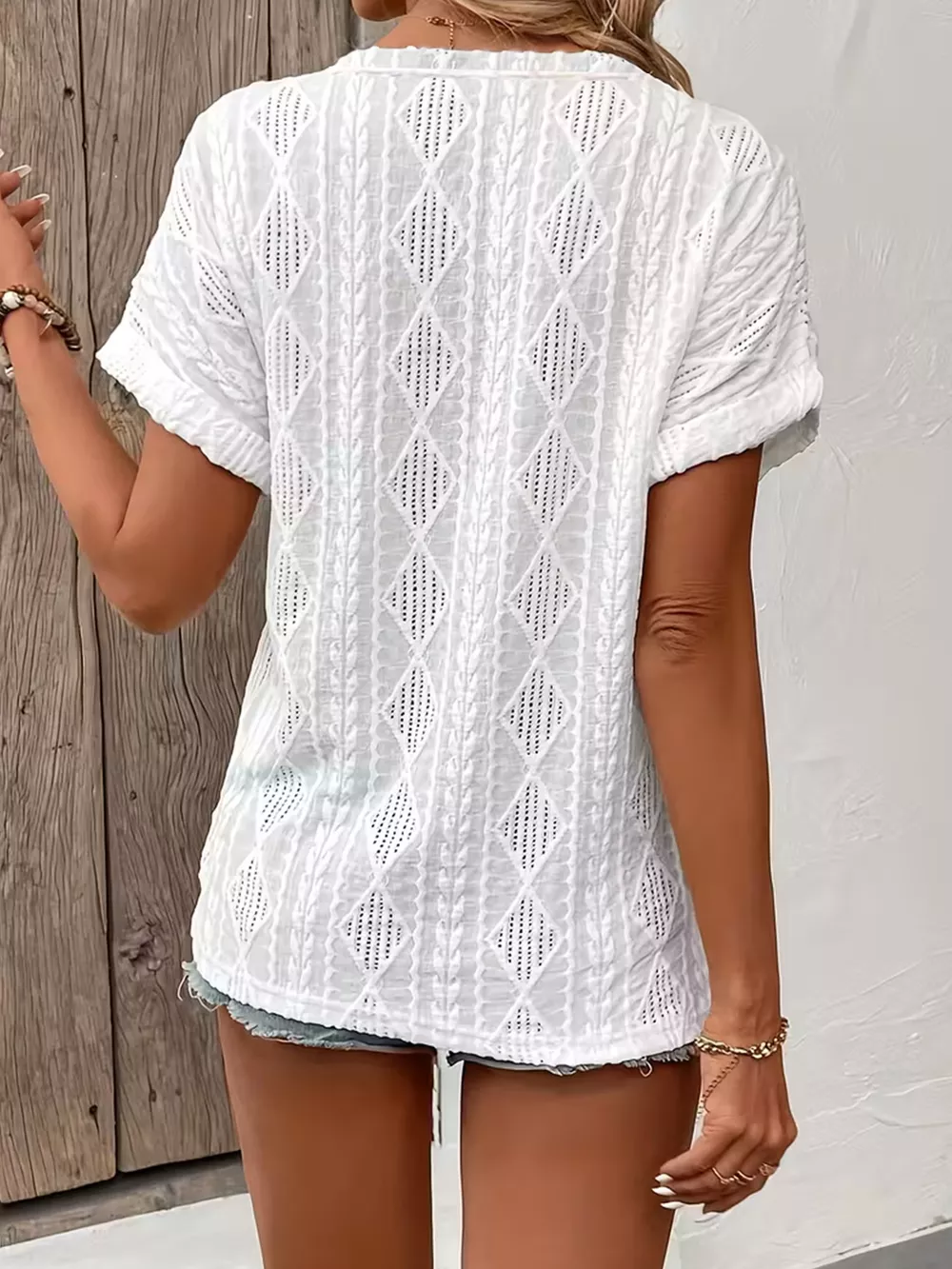 Diamond Pattern Short Sleeve Top, image 3