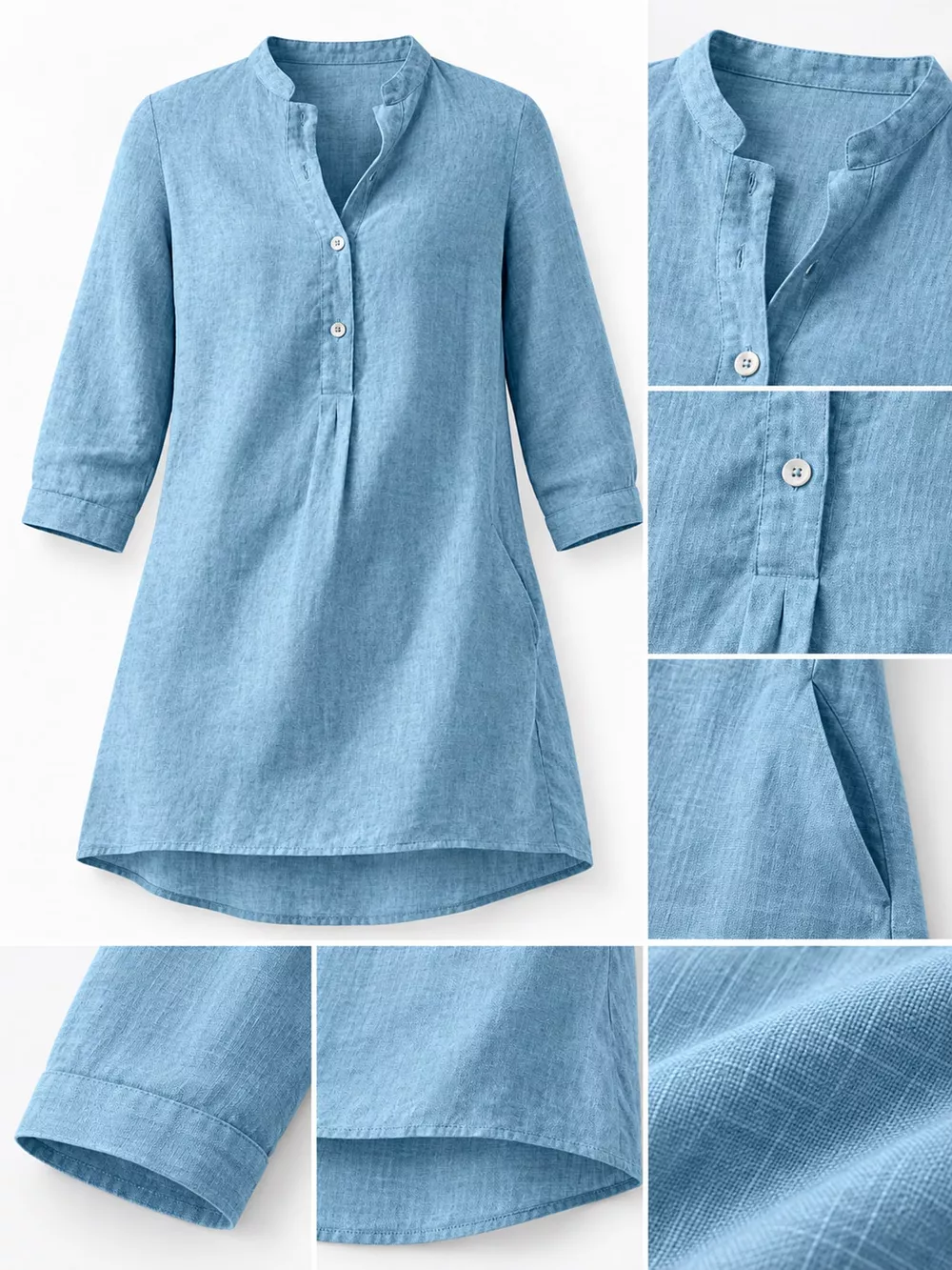 Full Size Button Detail 3/4 Sleeve Blouse Plus Size, image 19