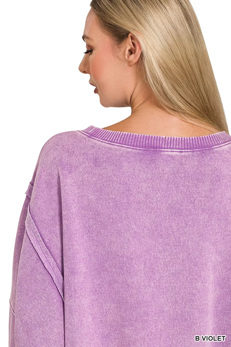 Acid Washed Batwing Sleeve Fleece Sweatshirt, image 4