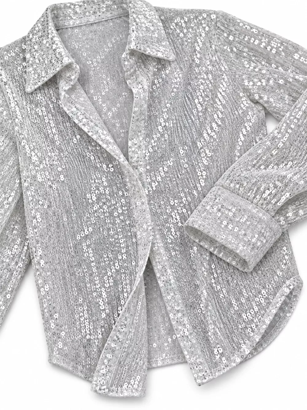 Full Size Sequin Button-Down Shirt Plus Size, image 12
