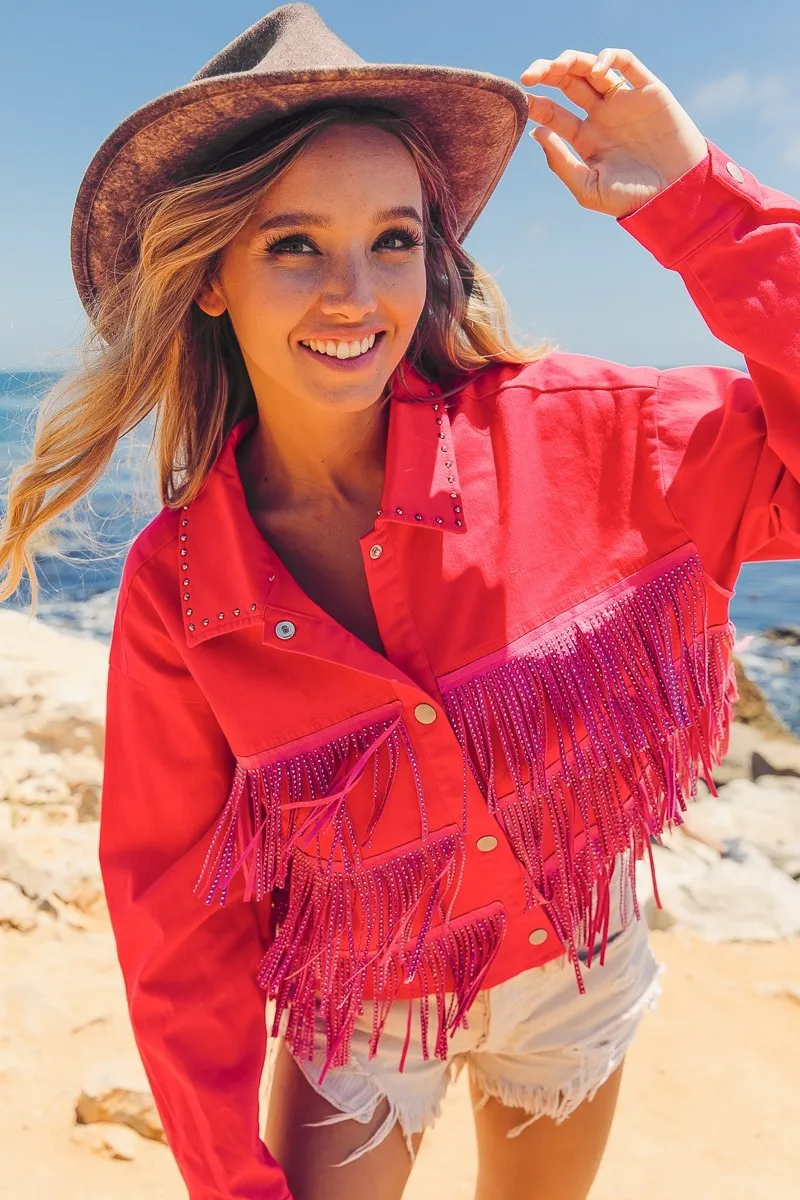 Rhinestone Fringe with Studed Collar Jacket, image 10