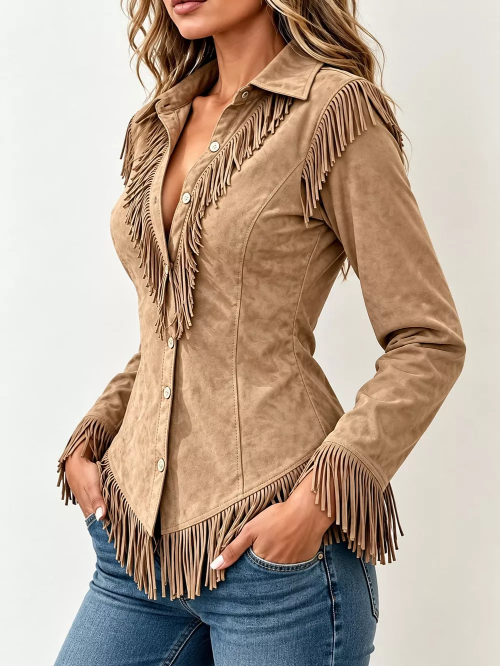 Full Size Fringed Button Up Shirt Plus Size, image 23