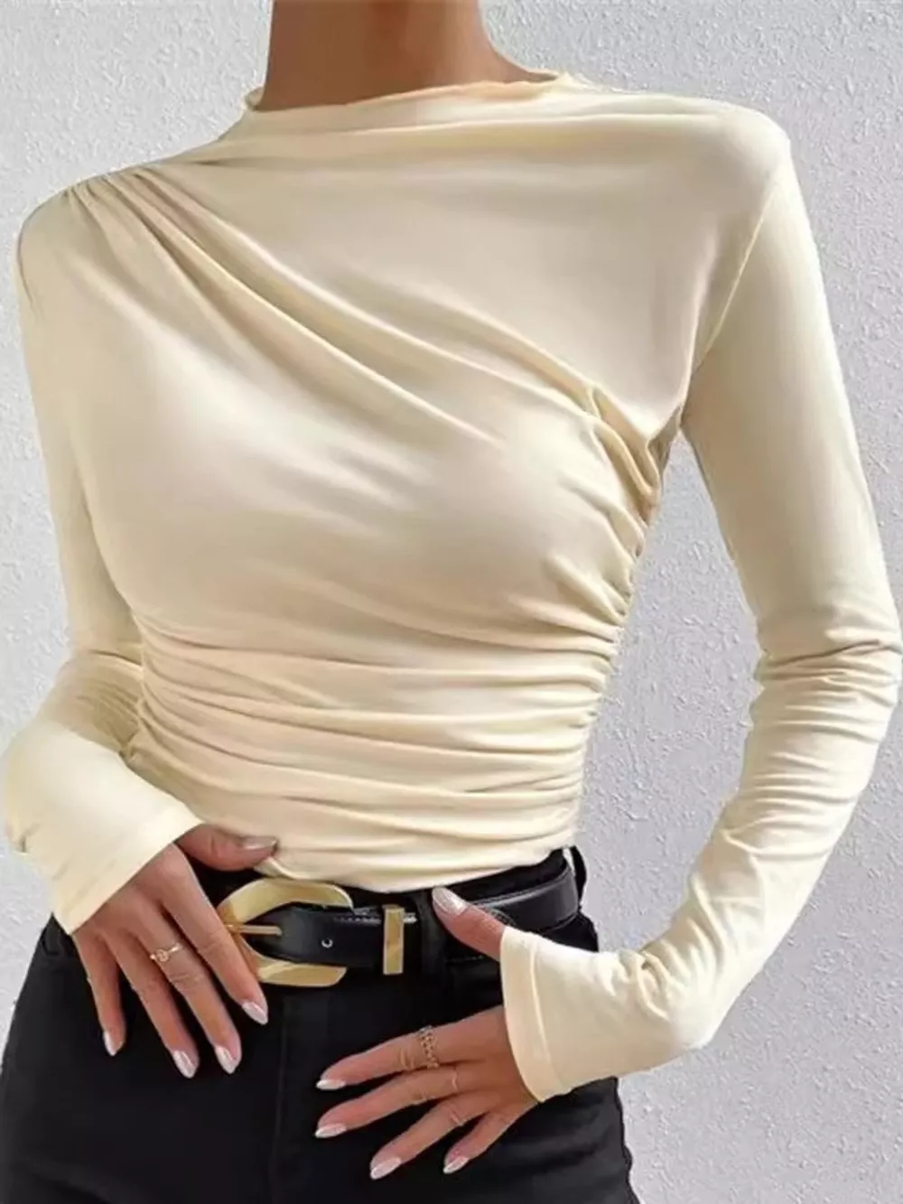 Ruched Long Sleeve Slim-Fit T-Shirt