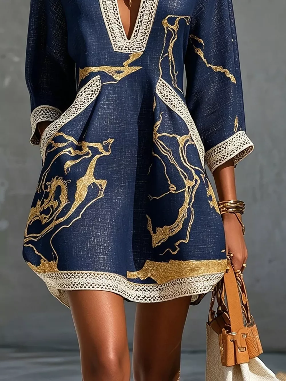 Notched 3/4 Sleeve Mini Dress, image 8