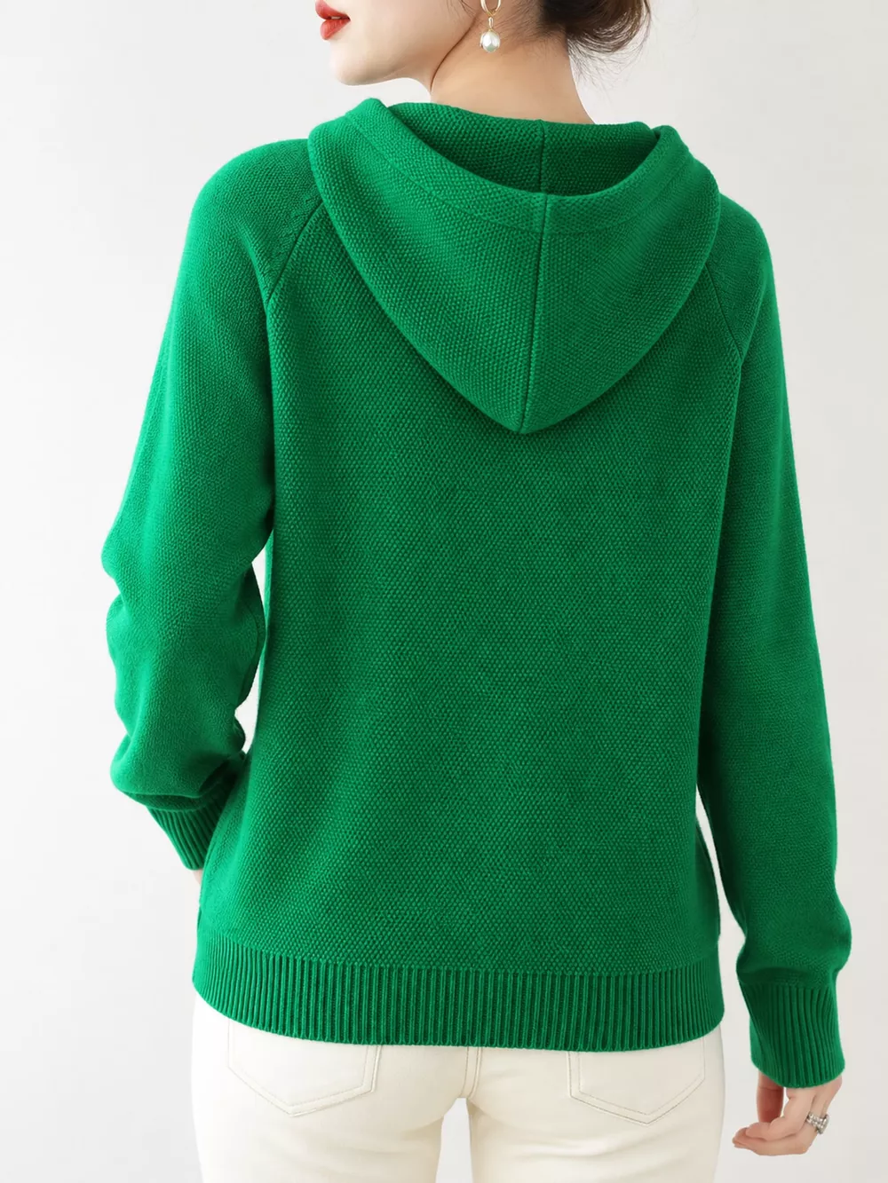 Drawstring Long Sleeve Hooded Knit Sweater, image 37