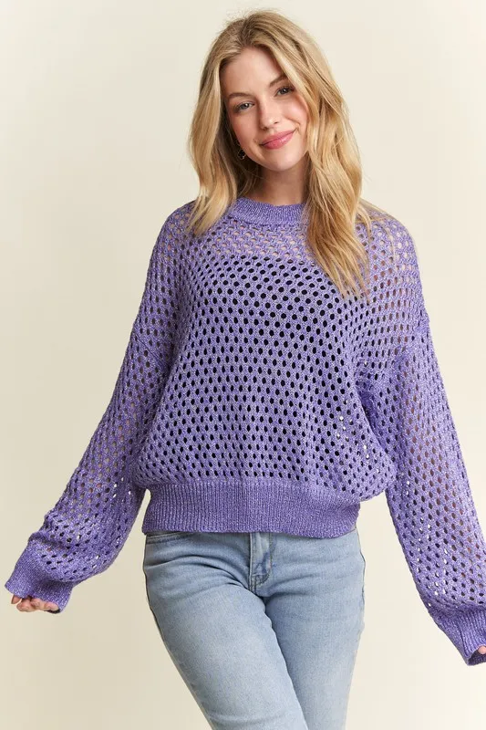 Round Neck Lurex Crochet Top, image 4