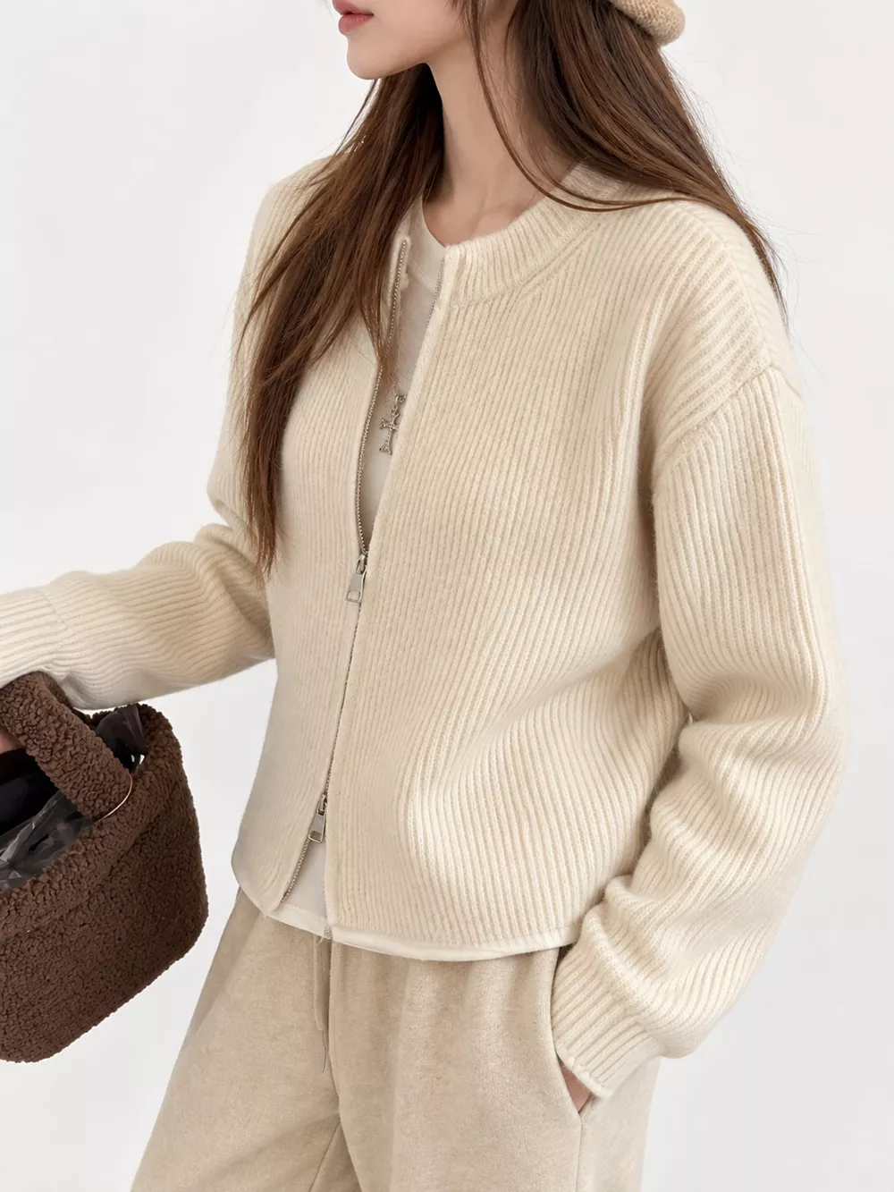 Zip Up Dropped Shoulder Cardigan, image 27