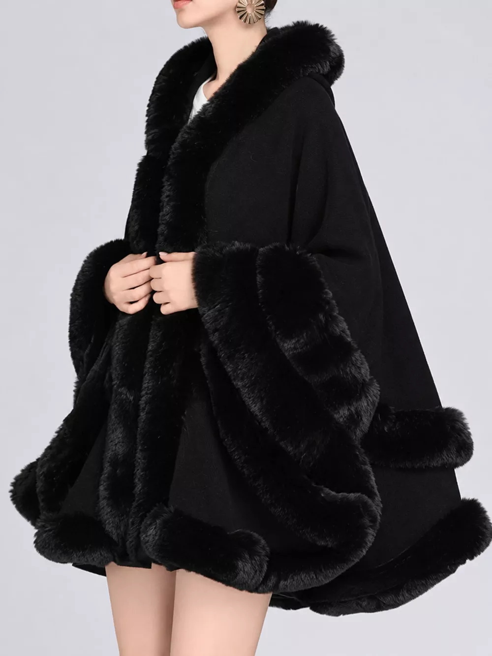 Faux Fur Trimmed Hooded Cape, image 15