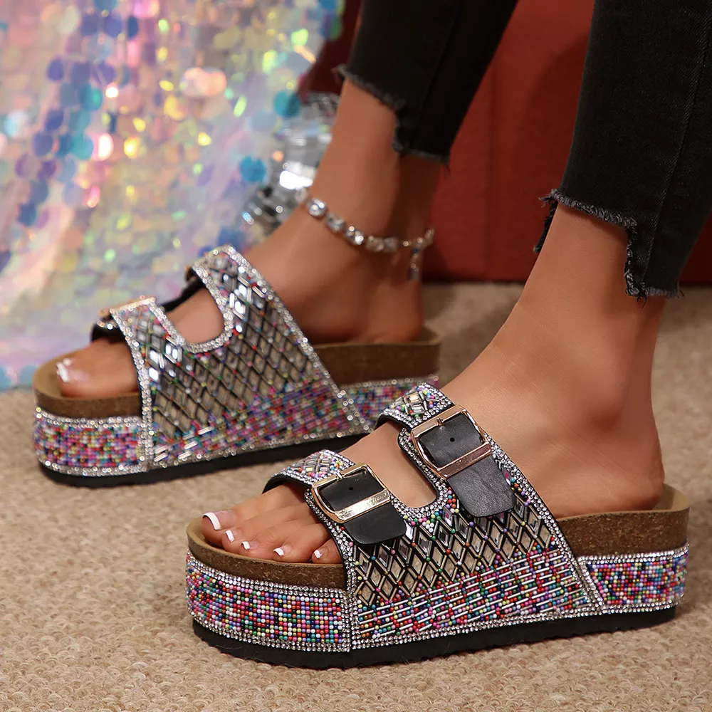 Rhinestone Double Buckle Sandals