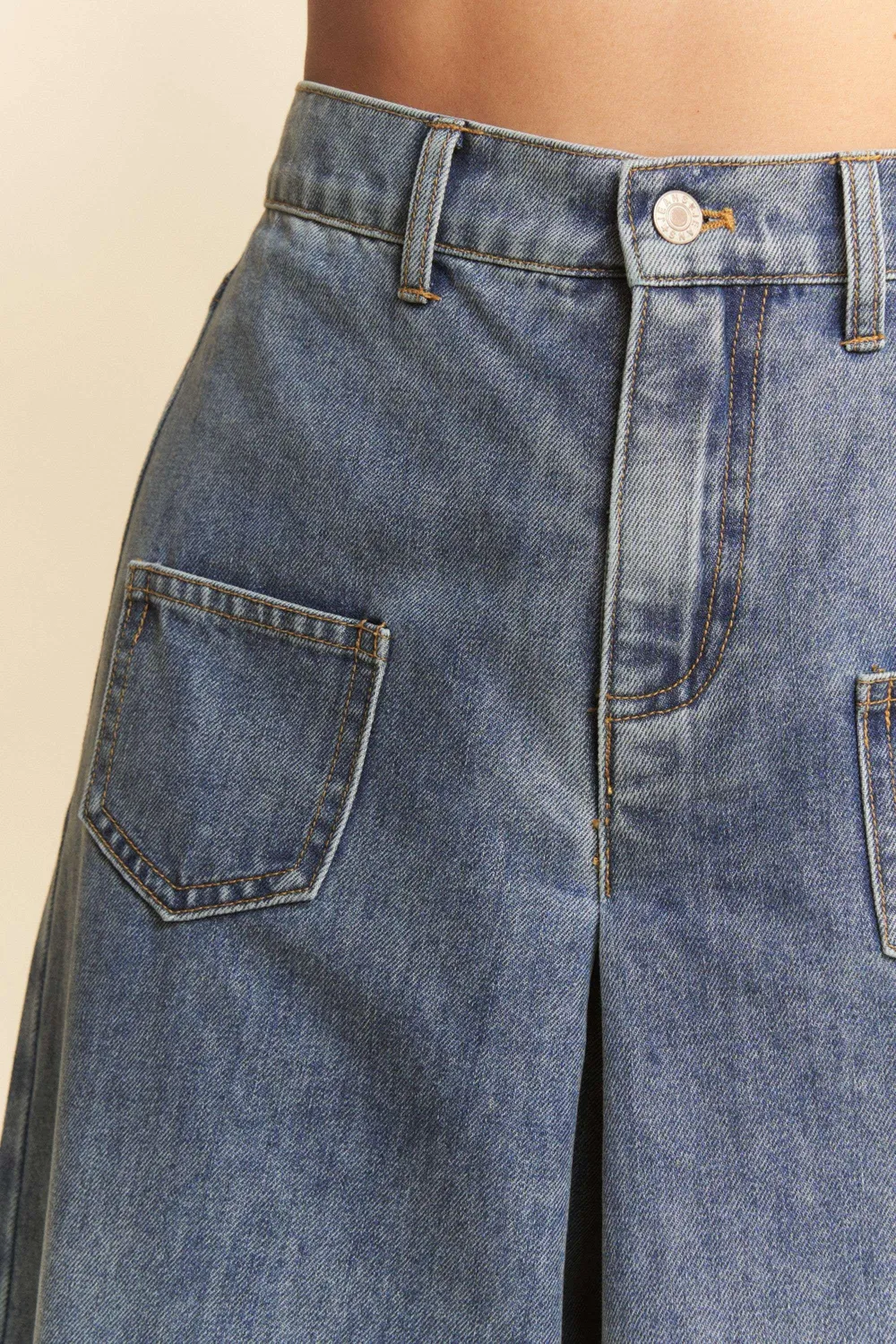 Patch Pocket Wide Leg Culotte Jeans, image 9