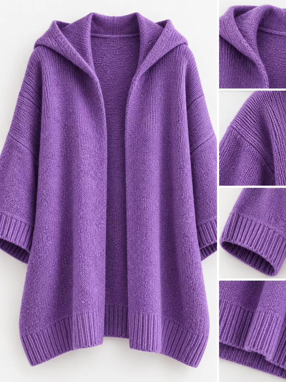 Full Size Hooded Open-Front Knit Cardigan Plus Size, image 15