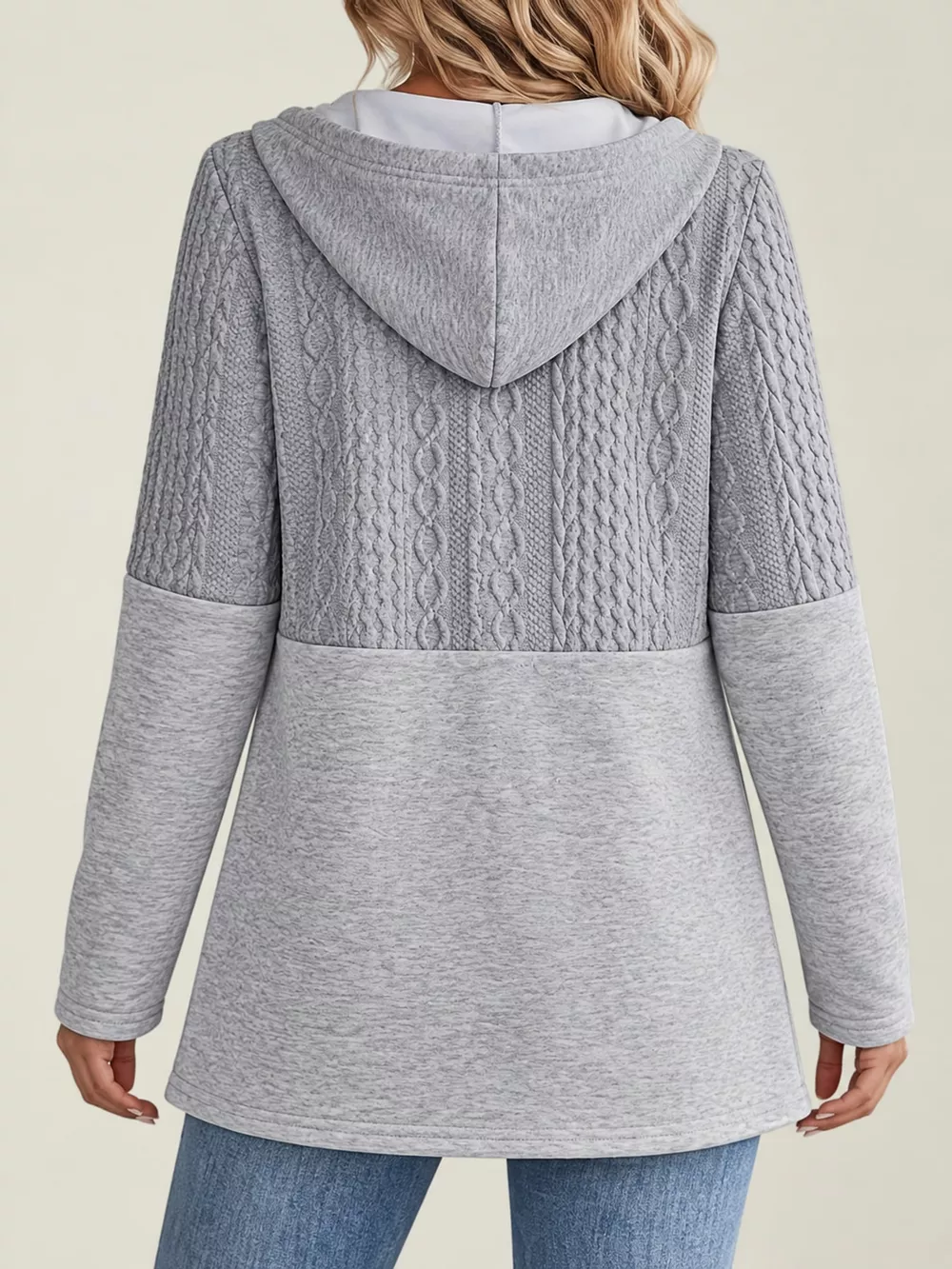 Full Size Textured Hooded Zip-Up Jacket Plus Size, image 3