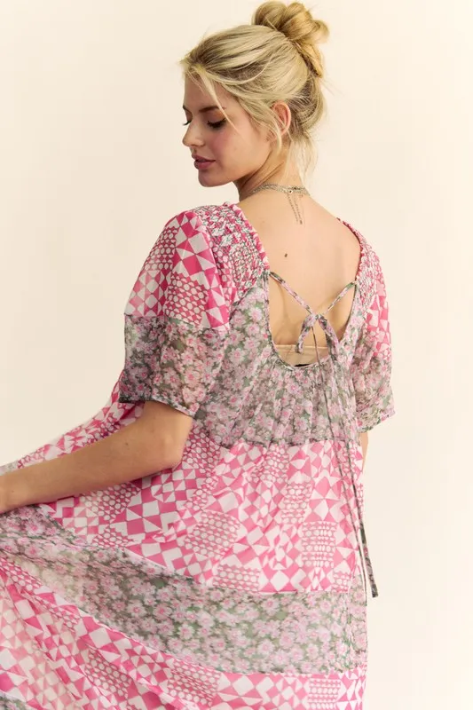Multi Floral Square Neck Puff Sleeve Maxi Dress, image 6