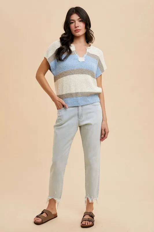 Low Gauge Color Block Textured Sweater Top, image 5