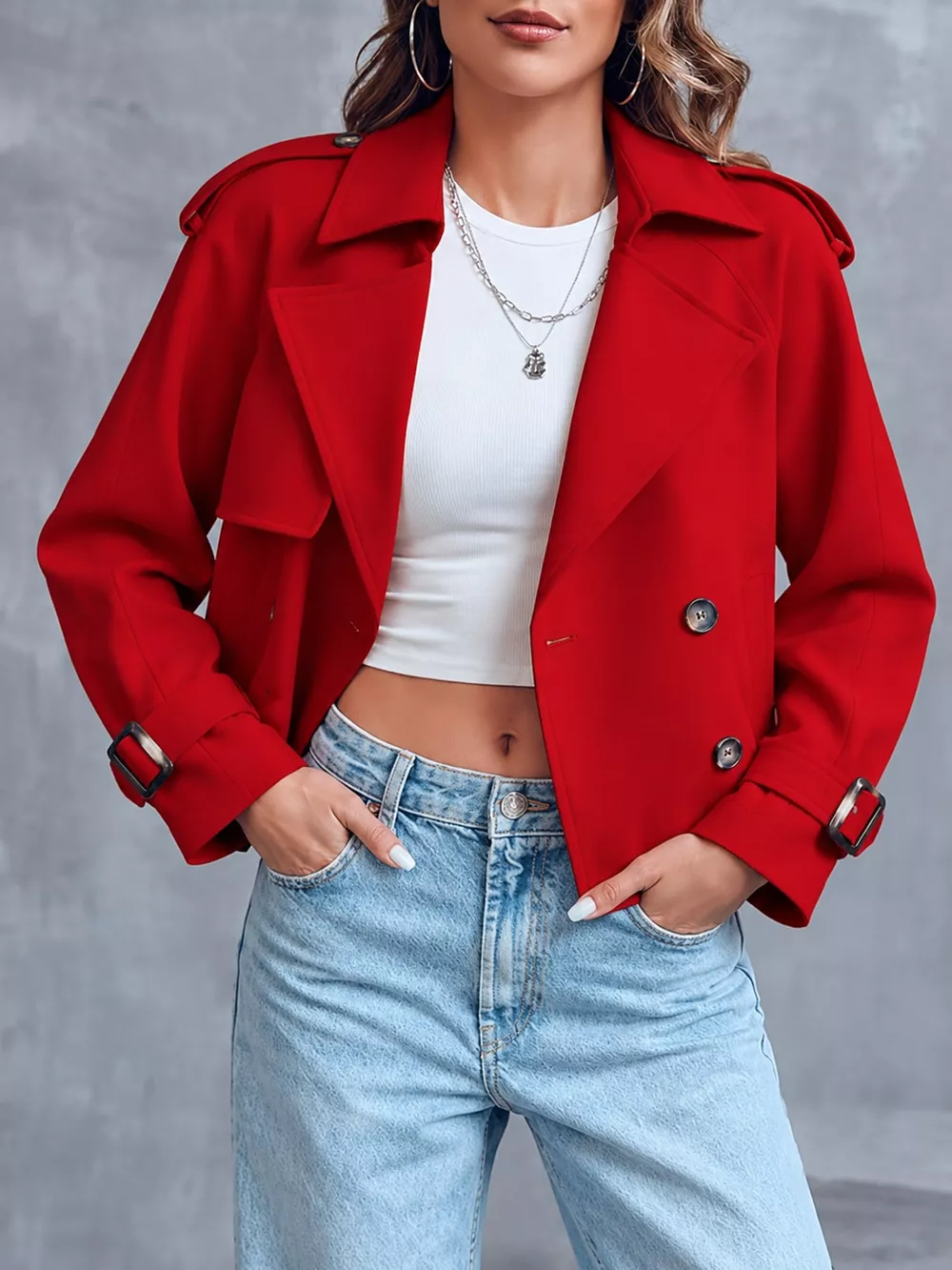 Double-Breasted Cropped Trench Outerwear, image 14