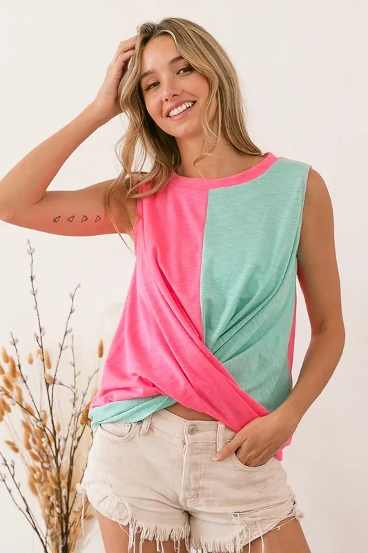 Slub Terry Color Block Twisted Top, image 6