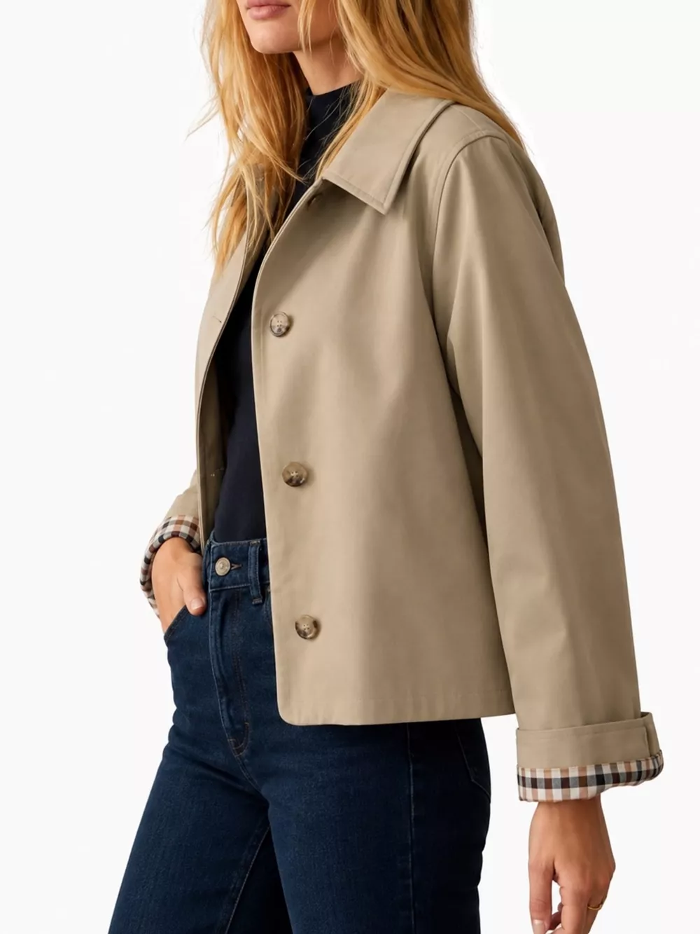 Plaid Cuffs Cropped Trench Outerwear, image 21