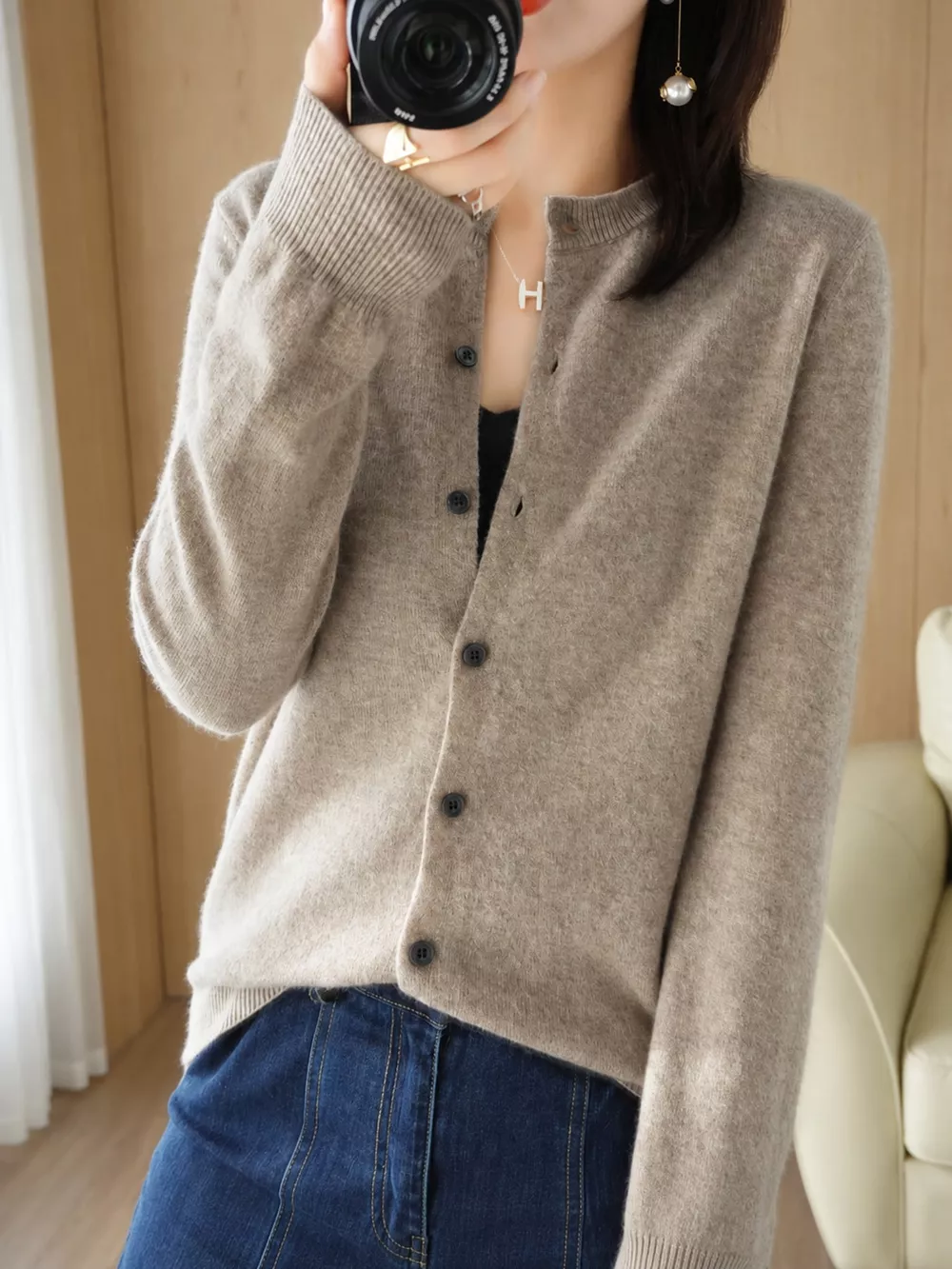 Classic Crew Neck Knit Cardigan, image 28