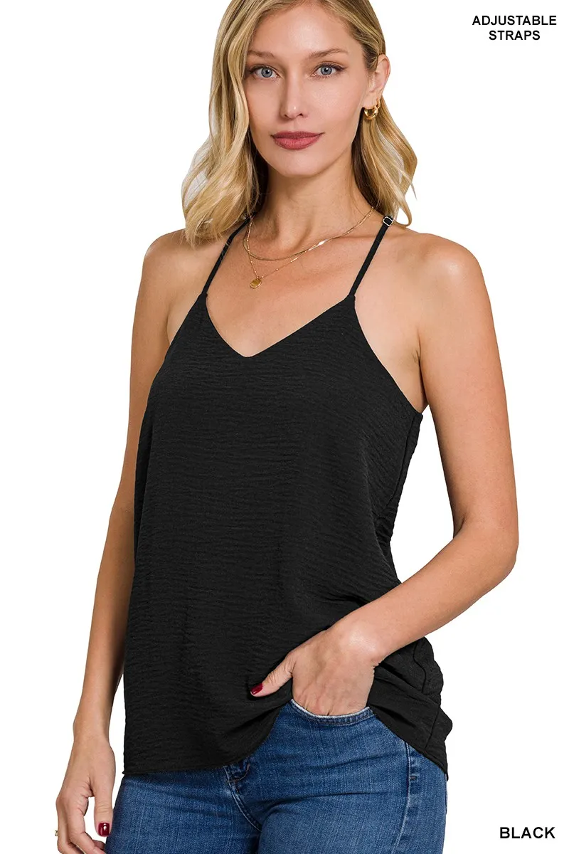 Woven Airflow Adjustable Strap V-Neck Cami, image 3