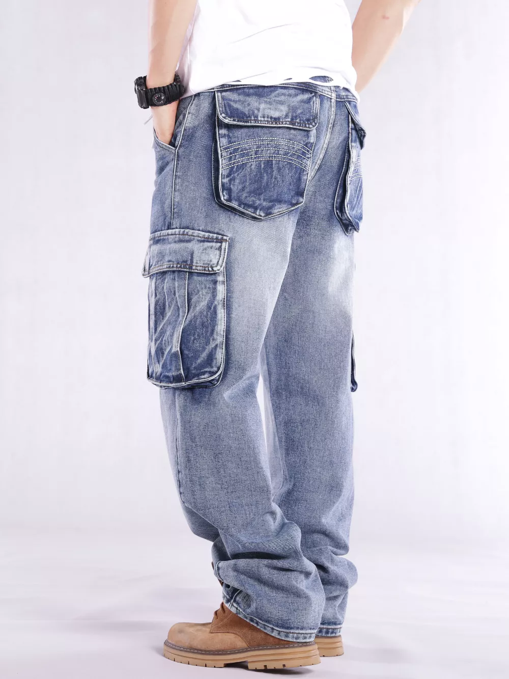 Men's Loose Fit Cargo Jeans, image 6