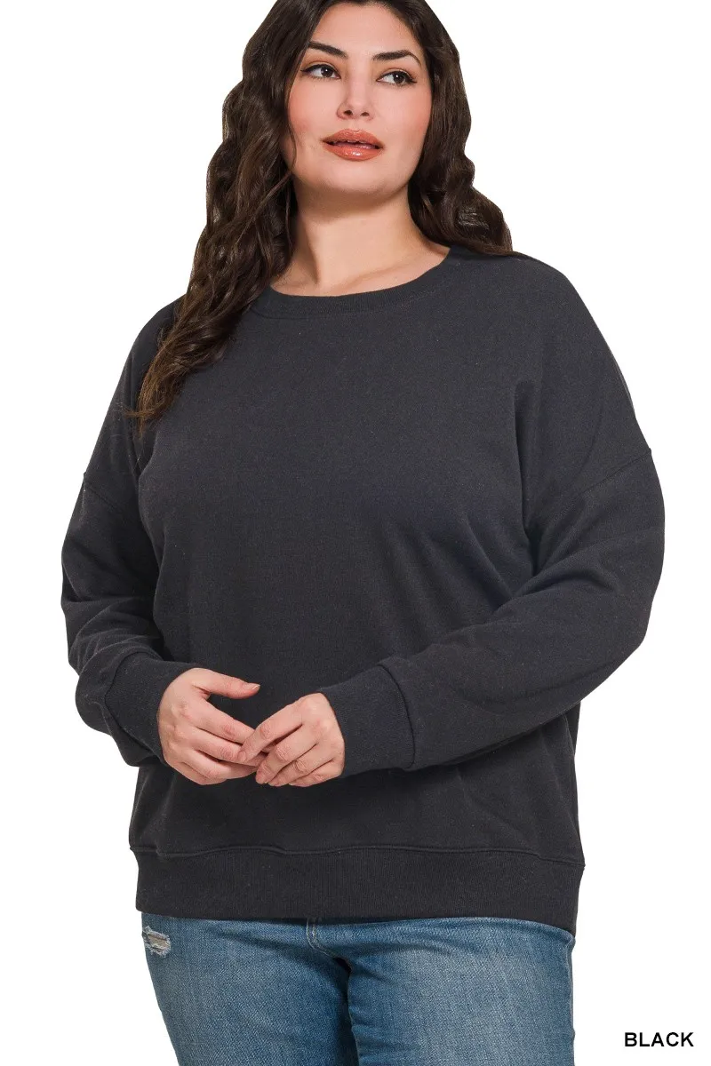 Full Size Fleece Drop Shoulder Sweatshirt Plus Size, image 4