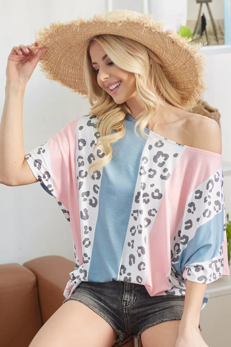 Leopard Stripe Printed French Terry Oversized Top, image 7