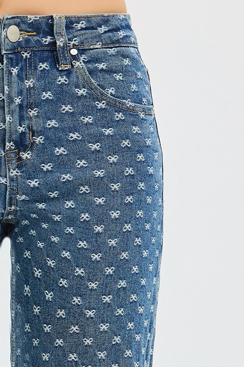 High Rise Wide Leg Bow Embroidered Jeans, image 4