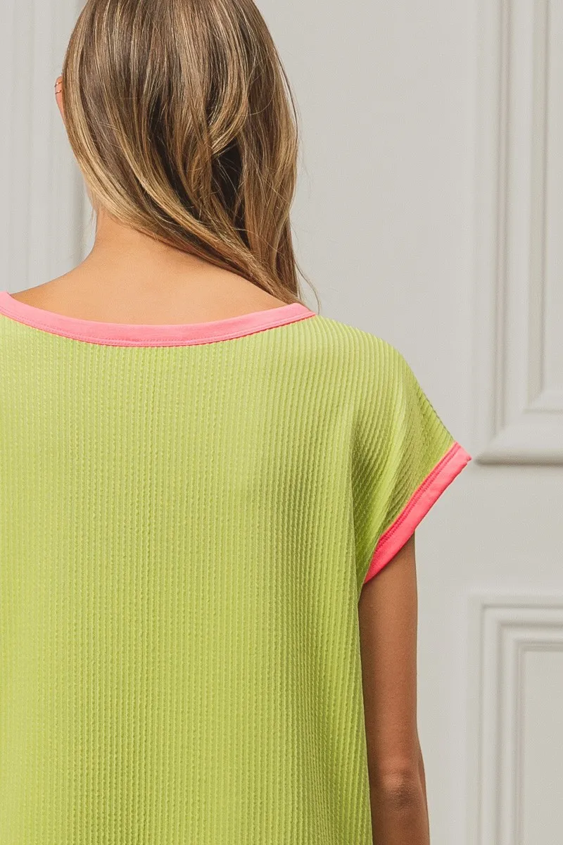 Cord Rib Knit Contrast Banded Top, image 13
