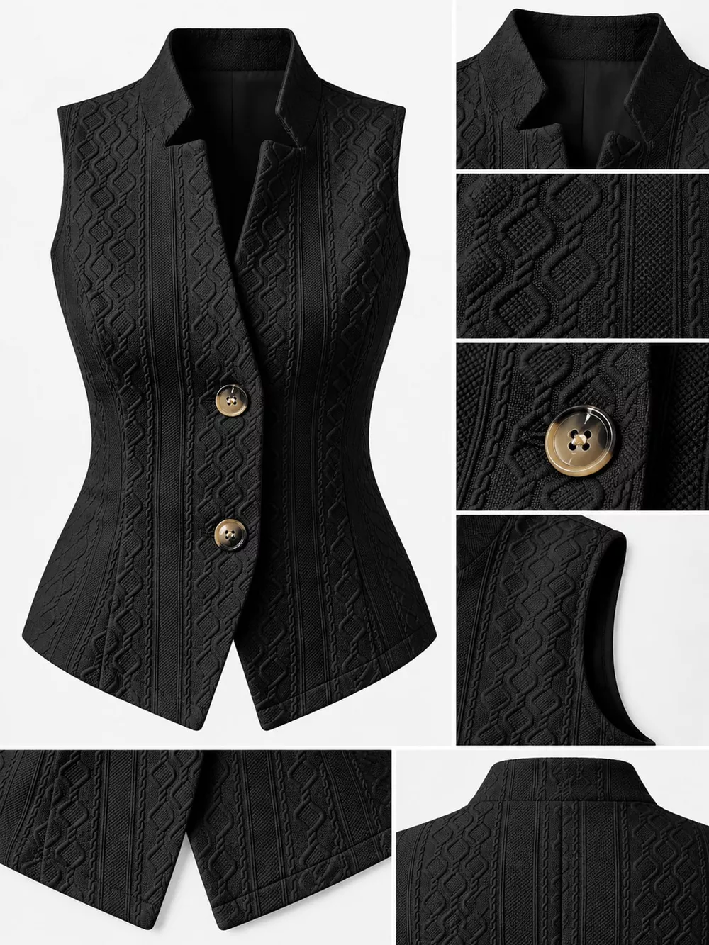 Textured Slim-Fit Button-Down Vest Coat, image 6
