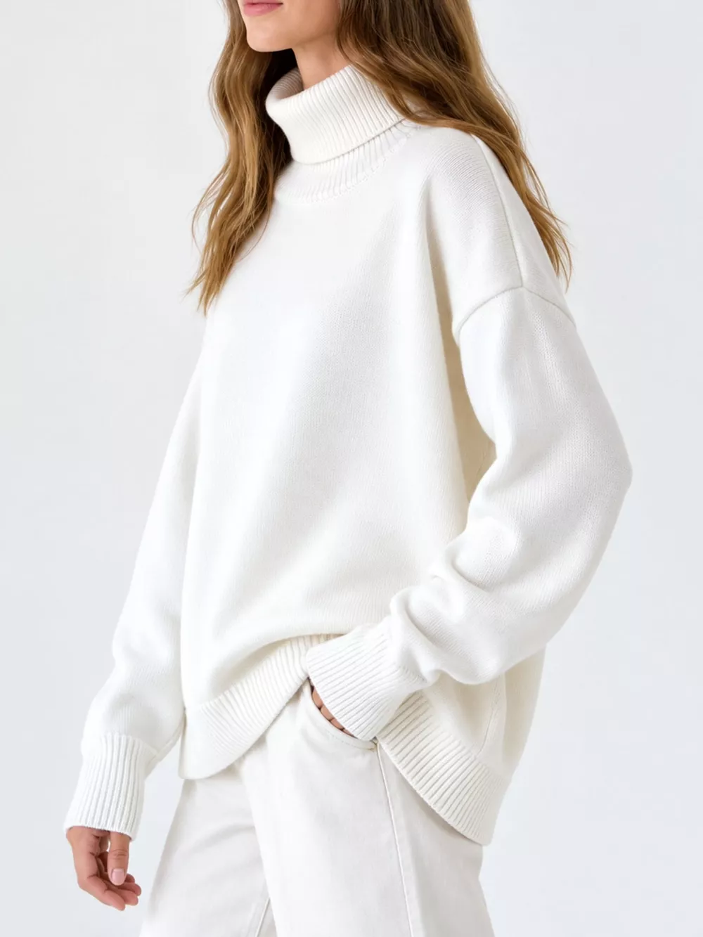 Oversized Turtleneck Dropped Shoulder Sweater, image 3