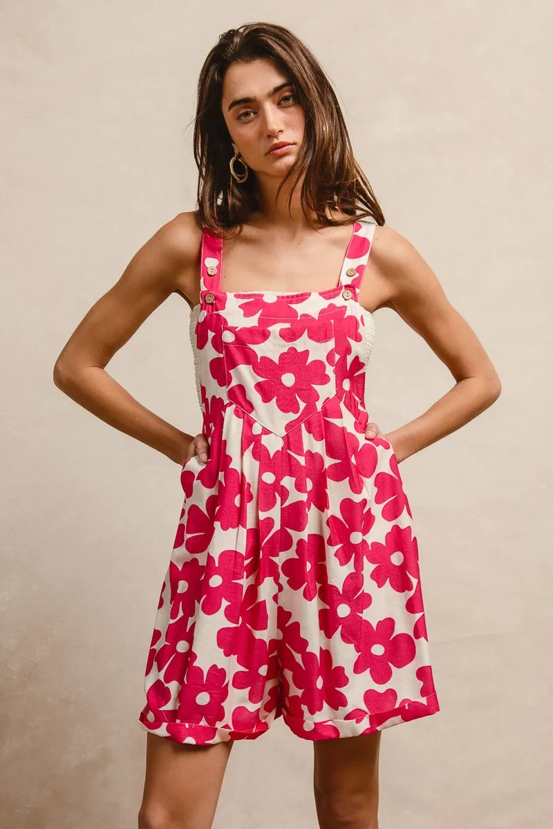 Floral Prints Tuck Detail Short Overall With Pockets, image 11