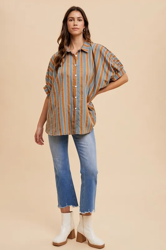 Oversized Drop Shoulder Striped Woven Shirt