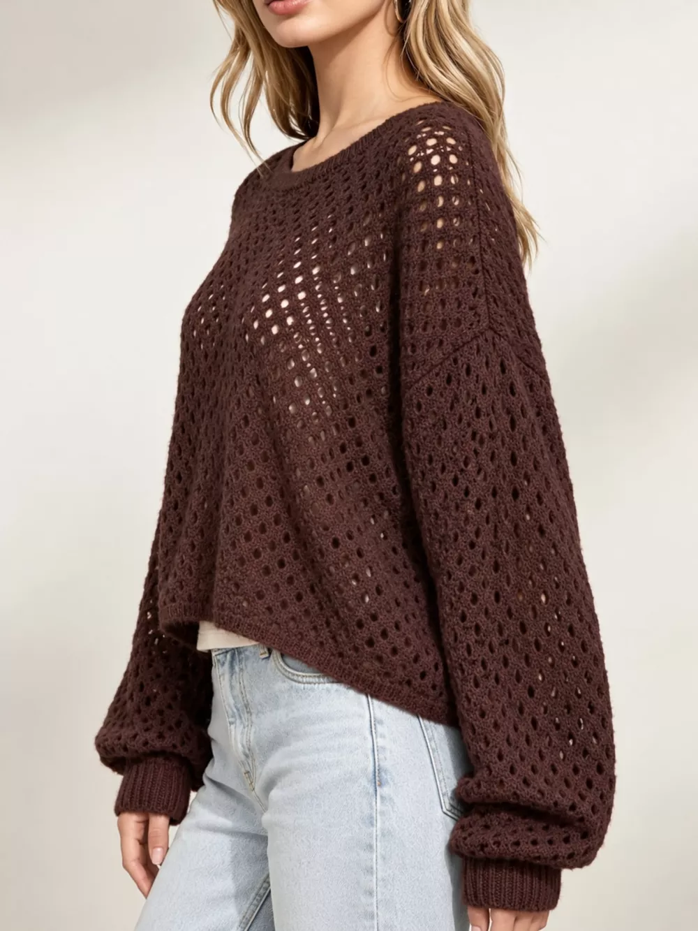 Hollow Out Boat Neck Knit Cover Up, image 14