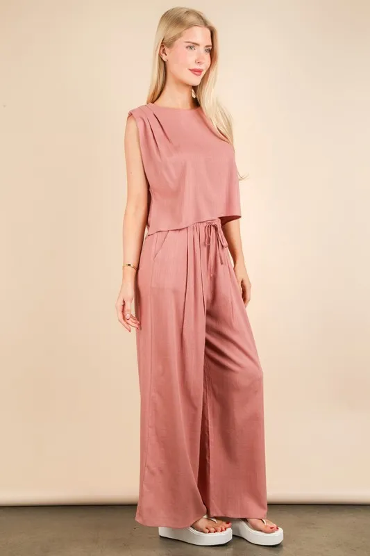 Solid Woven Top & Pants Set, image 4