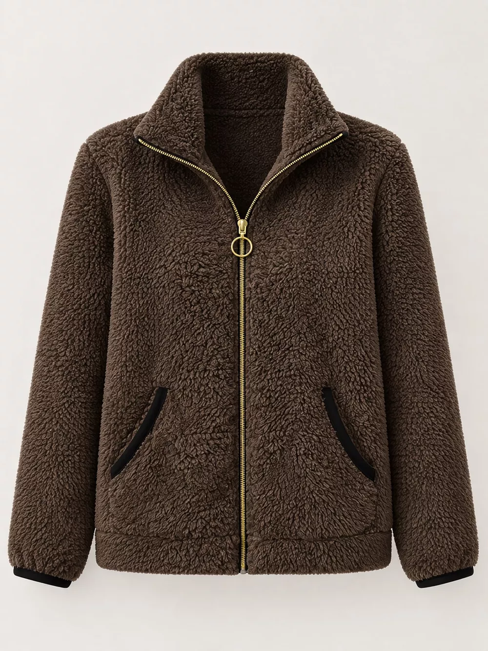Full Size Fleece Zip-Up Jacket with Contrast Trim Plus Size, image 25