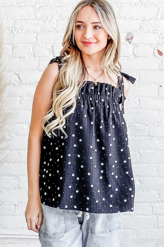 Daisy Polka Dot Print Ruffle Tank Top, image 2