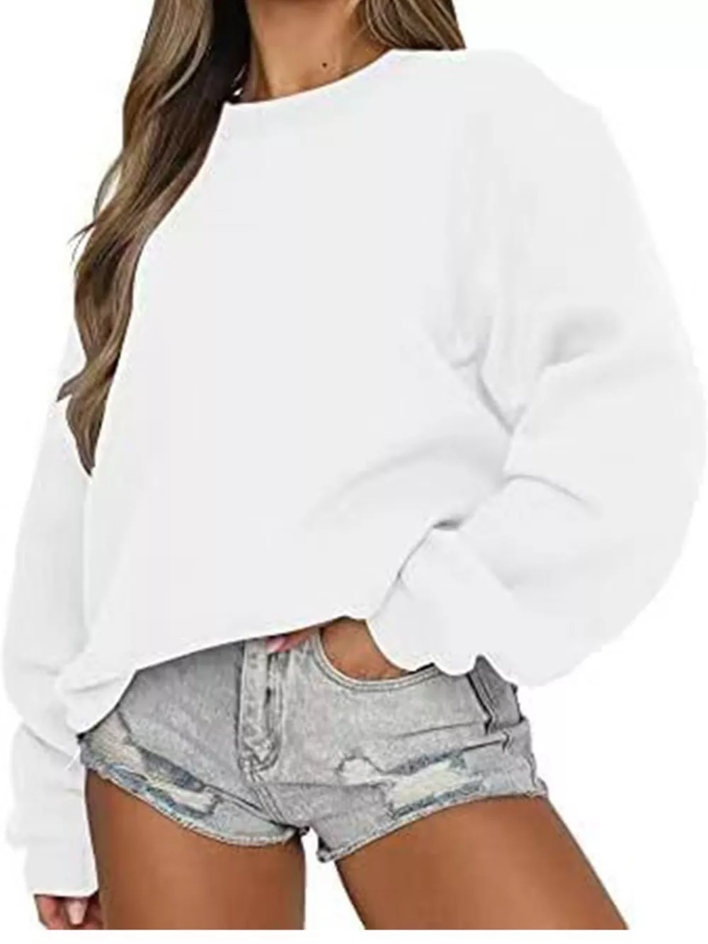 Full Size Solid Color Long Sleeve Sweatshirt Plus Size