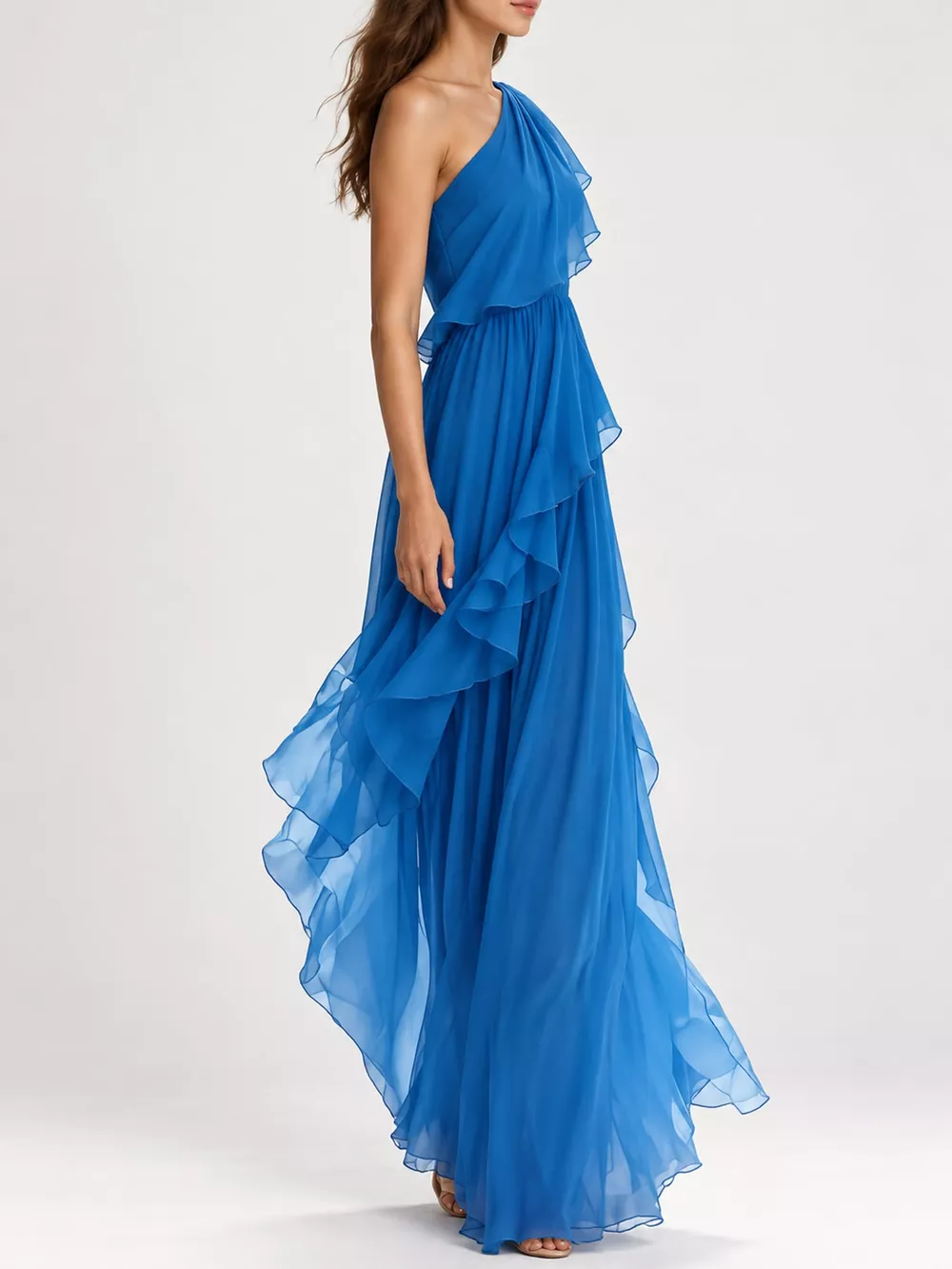 One-Shoulder Ruffled Chiffon Maxi Dress, image 17