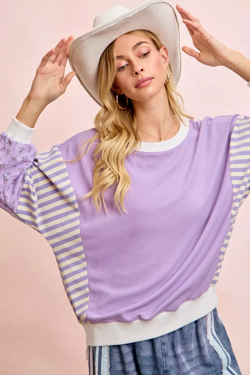 Mix and Match Sweatshirt with Floral Sleeve Striped, image 10