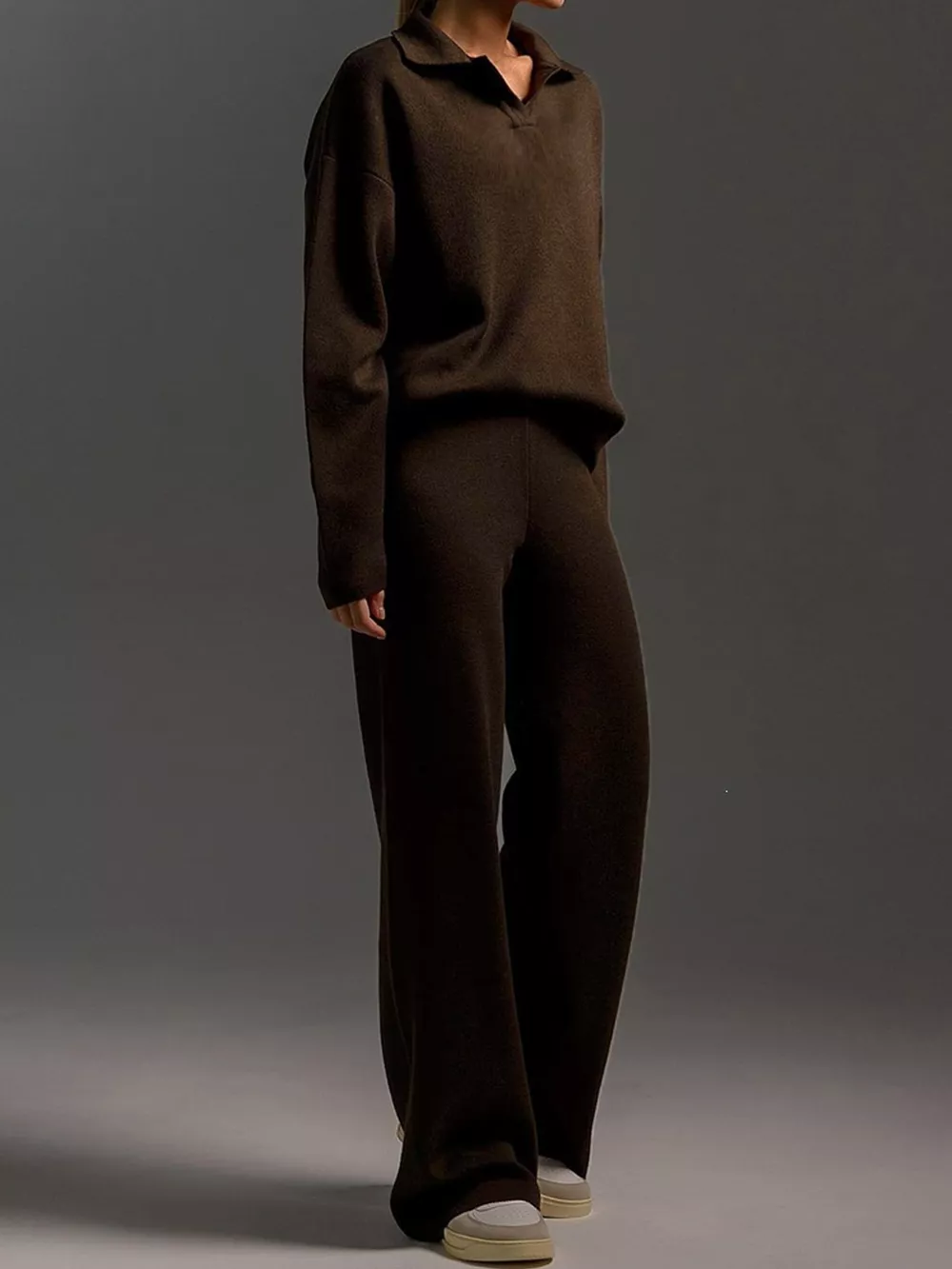 Polo Collar Top and Wide-Leg Pants Set, image 34