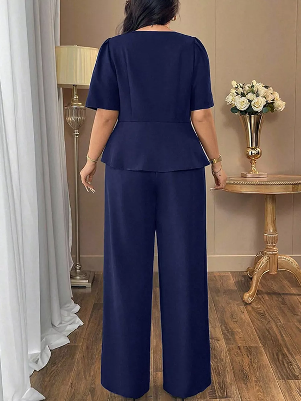 Plus Size Peplum Top and Wide-Leg Pants Two-Piece Set, image 12