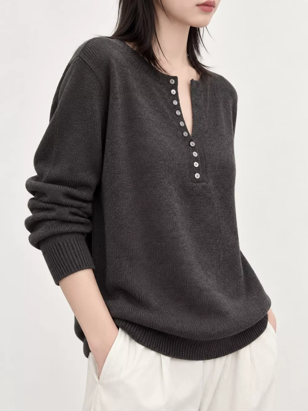 Button Detail Dropped Shoulder Sweater, image 9