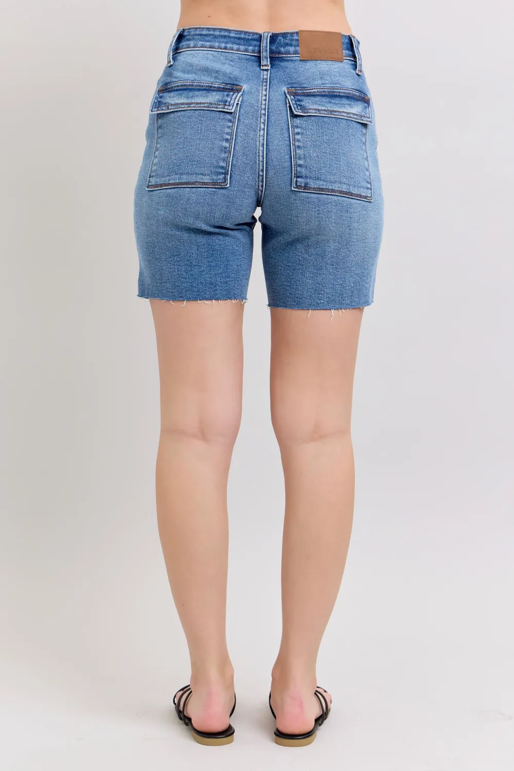Full Size Mid Rise Bermudas Denim Shorts W/ Back Flap Pockets Plus Size, image 11