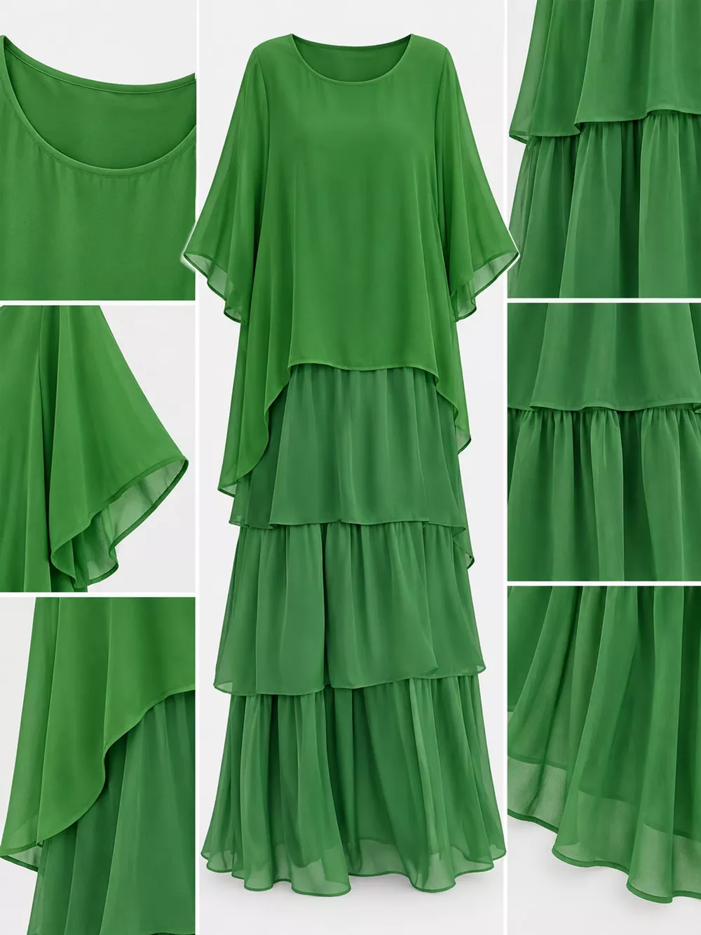 Full Size Layered Batwing Sleeve Maxi Dress Plus Size, image 14